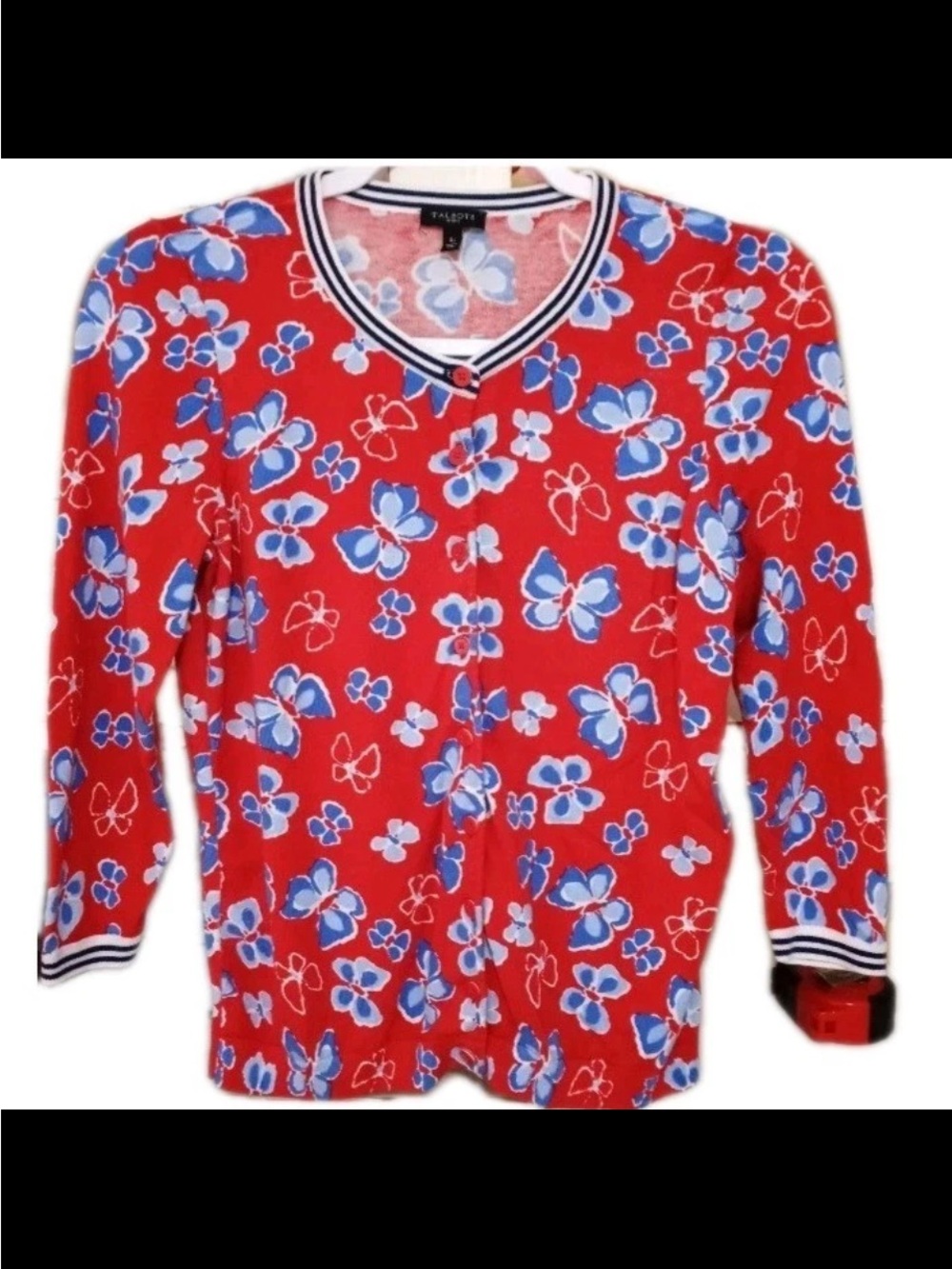 Talbots Patriotic Red/Blue/White Floral Cardigan LP